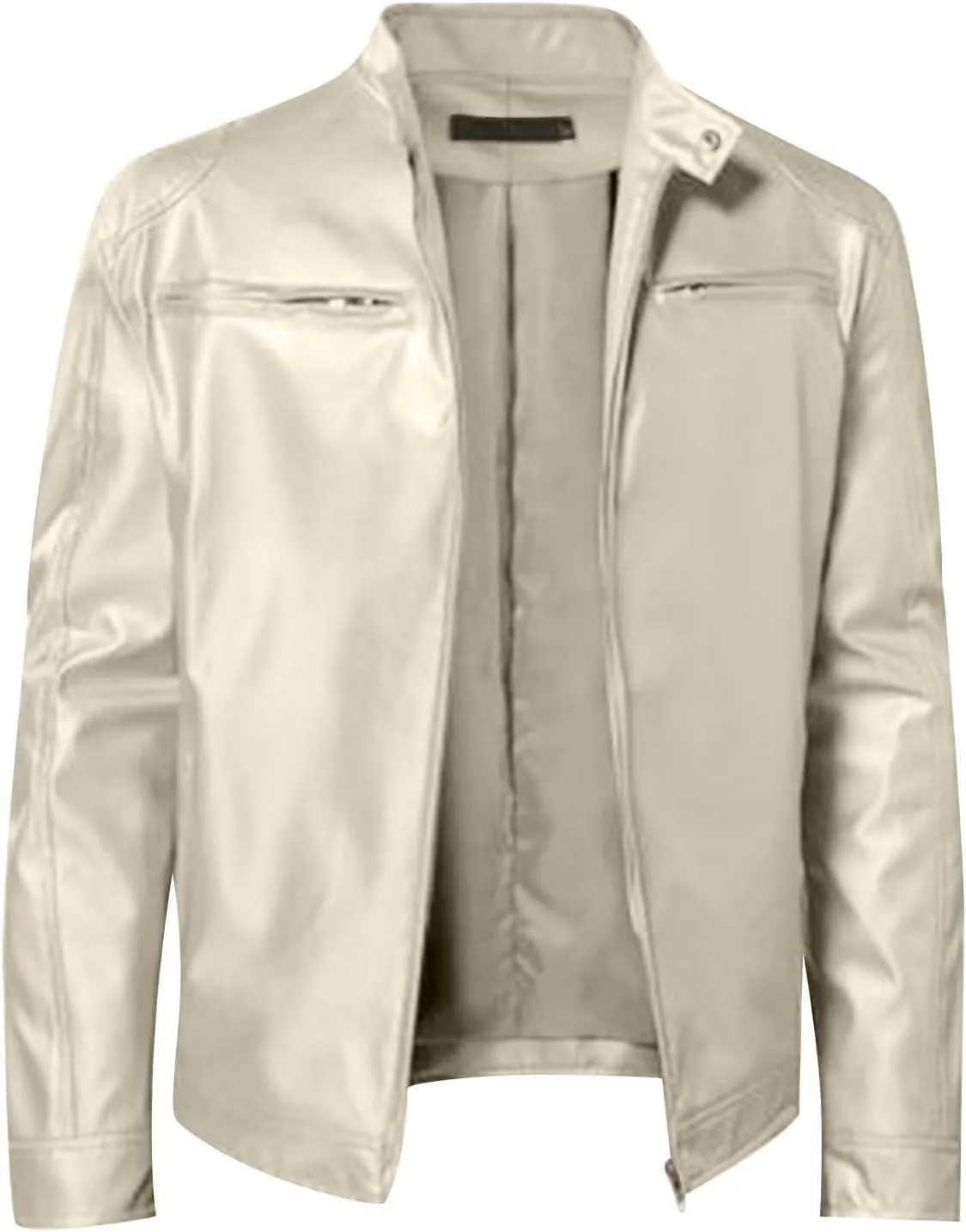 Mens Lightweight Motorcycle Bomber Biker Leather Jackets Stylish Outerwear Zipper Jacket Coat Pockets