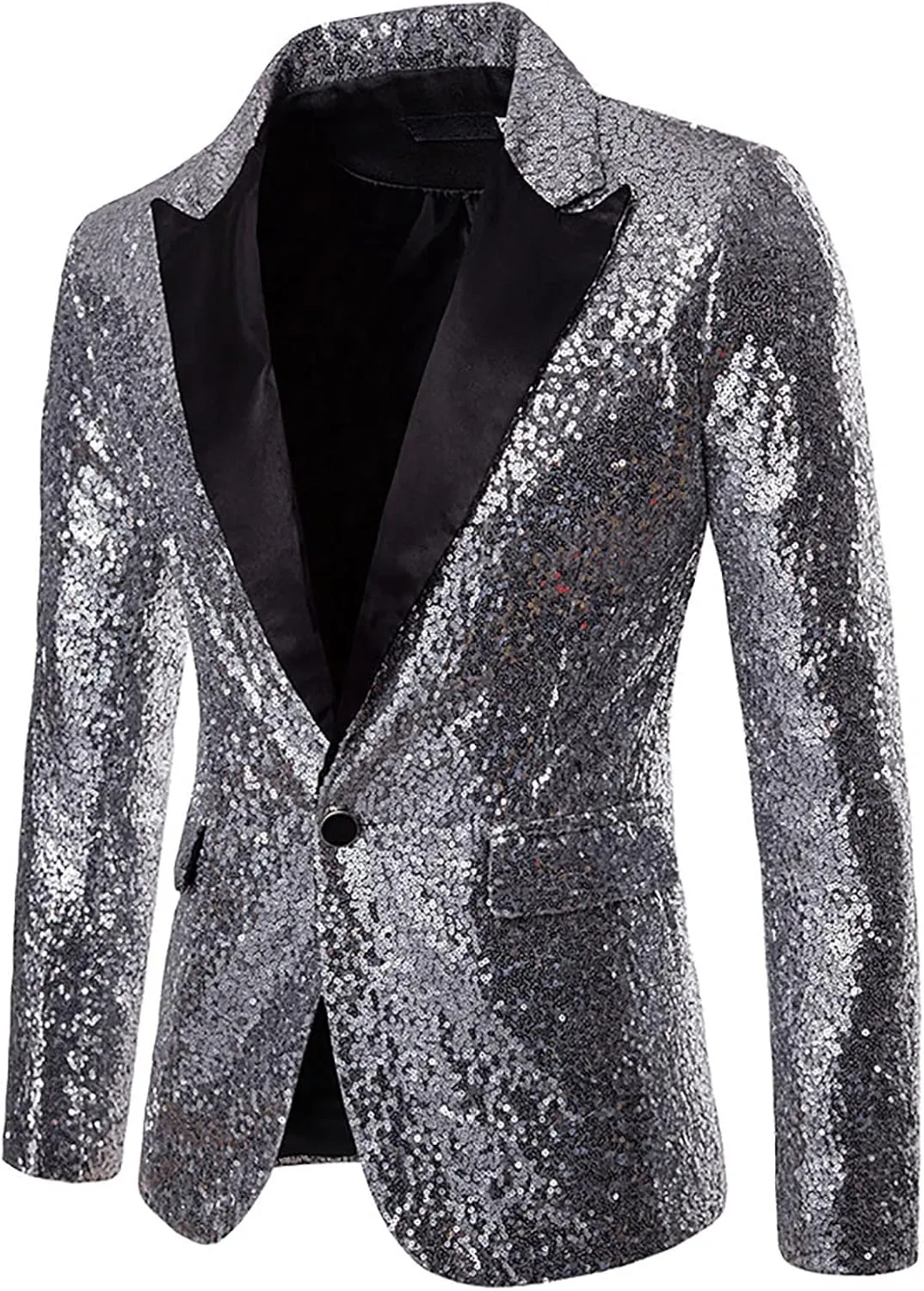 Mens Sequin Blazer Tuxedo Sparkly Metallic Wedding Prom Party Blazer Slim Fit Classic One Button Dinner Suit Tuxedo