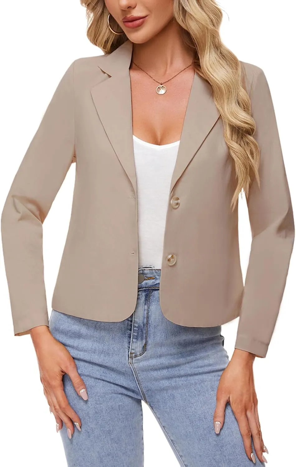 MINTLIMIT Womens Linen Blazers Casual Summer Long Sleeve Button Front Blazer Classic Lapel Collar Work Office Cardigan Suit Jacket,Khaki,S