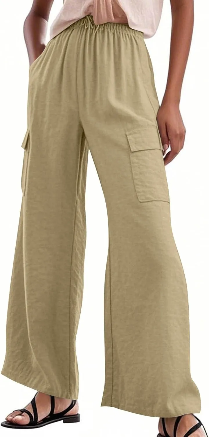 Pants for Women Comfortable Drawstring Loose Pants Lightweight Summer Wide Leg Elastic Waist Trousers with Pockets