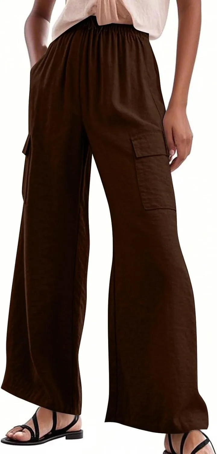 Pants for Women Comfortable Drawstring Loose Pants Lightweight Summer Wide Leg Elastic Waist Trousers with Pockets