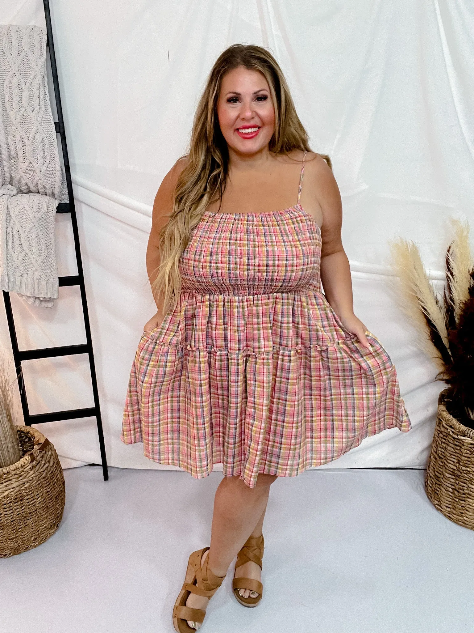 Pink Plaid Spaghetti Strap Sundress FINAL SALE