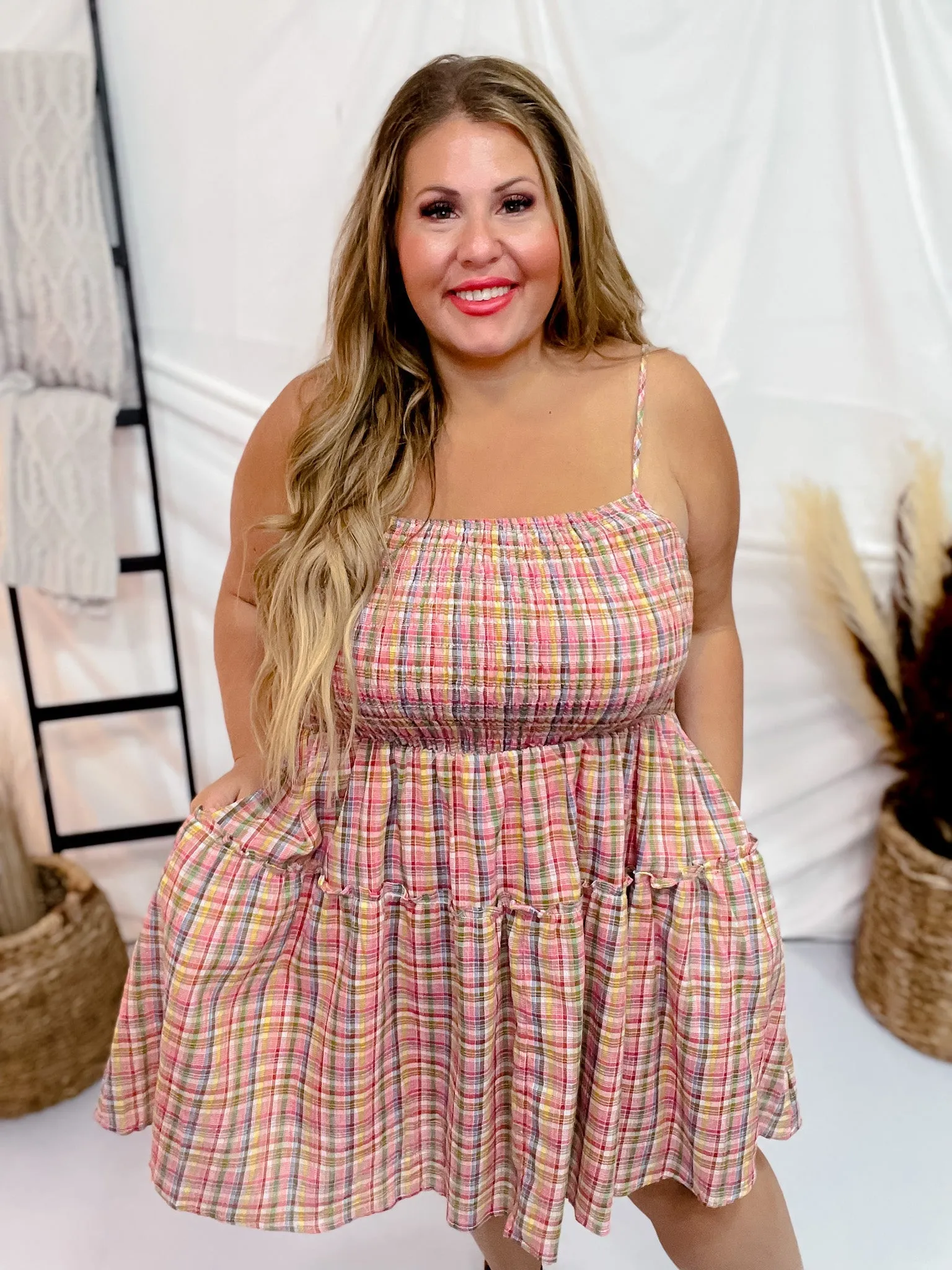 Pink Plaid Spaghetti Strap Sundress FINAL SALE