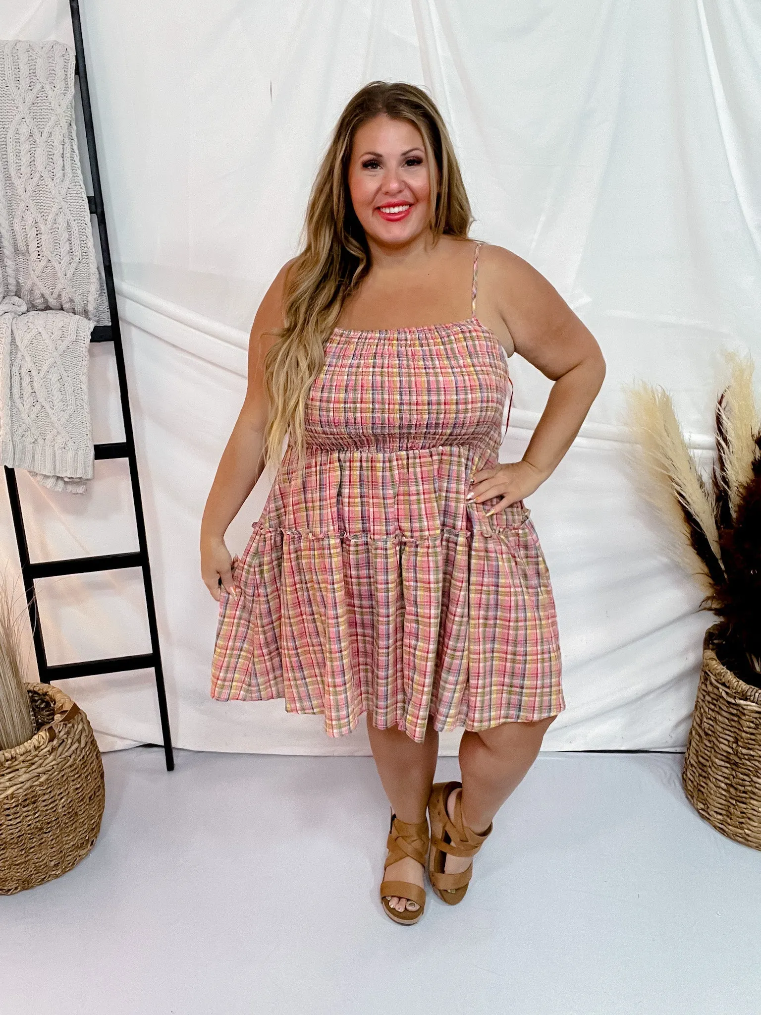 Pink Plaid Spaghetti Strap Sundress FINAL SALE
