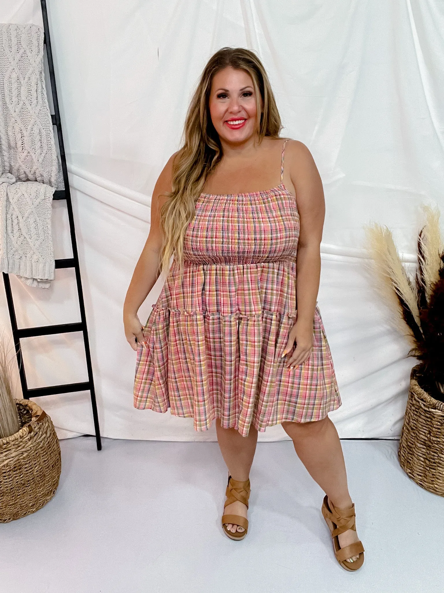 Pink Plaid Spaghetti Strap Sundress FINAL SALE