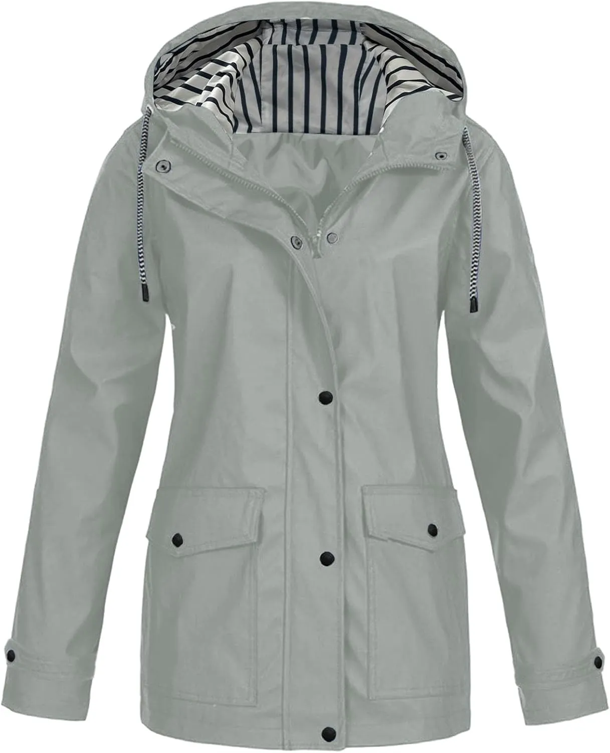 Raincoat for Women with Hood Waterproof Light Weight Casual Raincoat with Pockets Zip Up Hiking Jackets Clothes