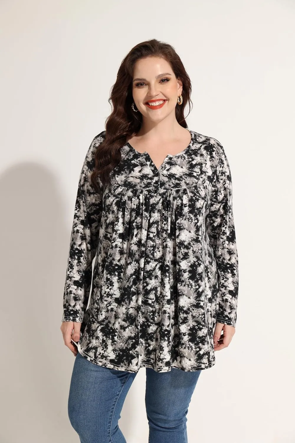 RITERA Plus Size Long Sleeve Tunic Tops for Women Henley V Neck T-Shirt V Neck Casual Blouses Fall Winter Halloween Christmas