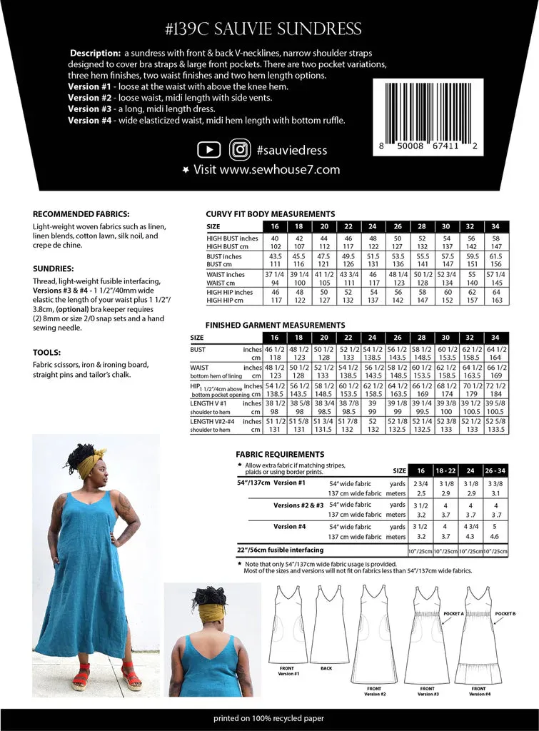 Sew House Seven Sauvie, Standard or Curvy size ranges