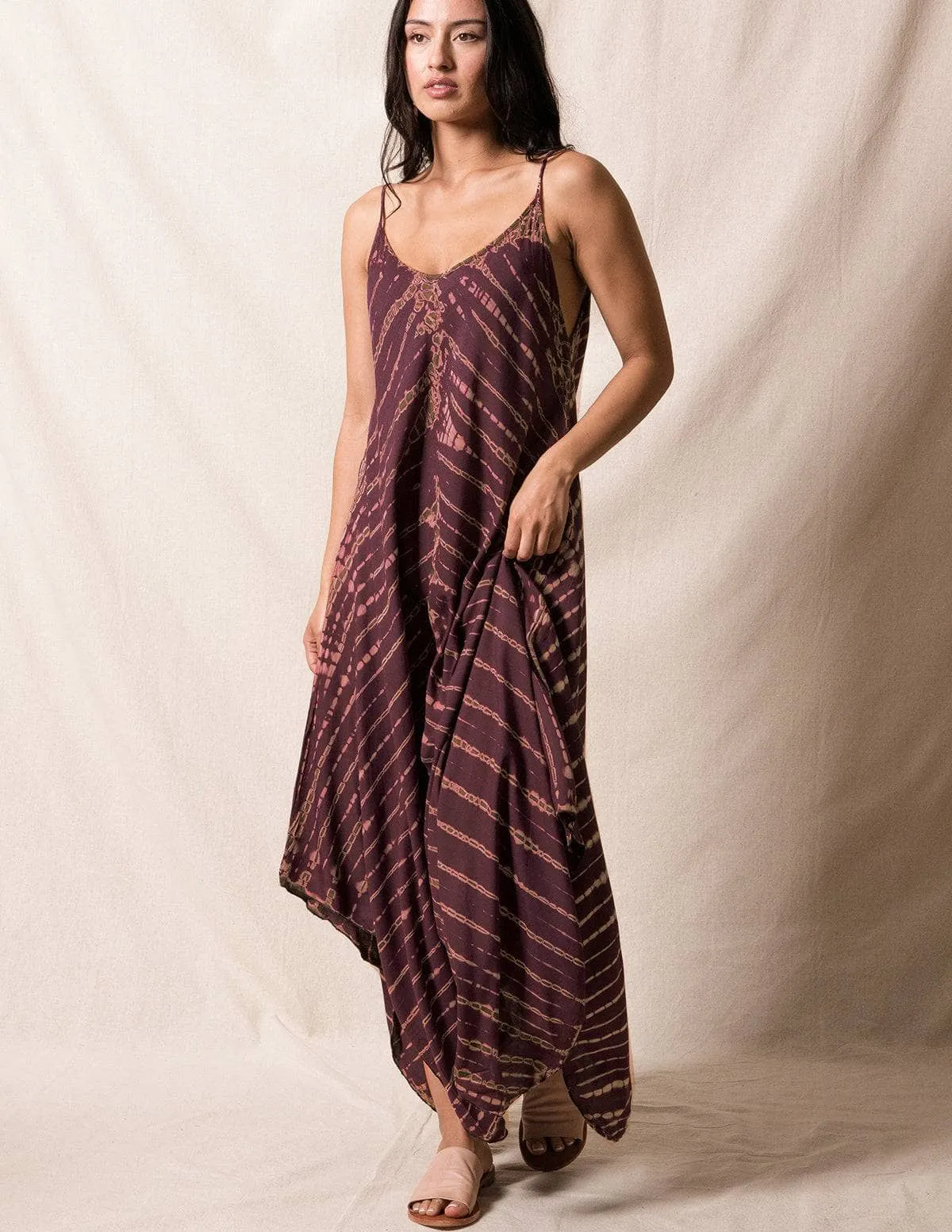 Shibori Tie-Dye Sundress - Plum