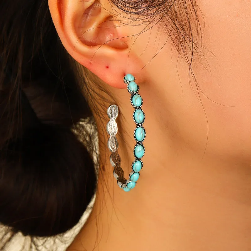Southwestern Chic: Artificial Turquoise C-Hoop Earrings