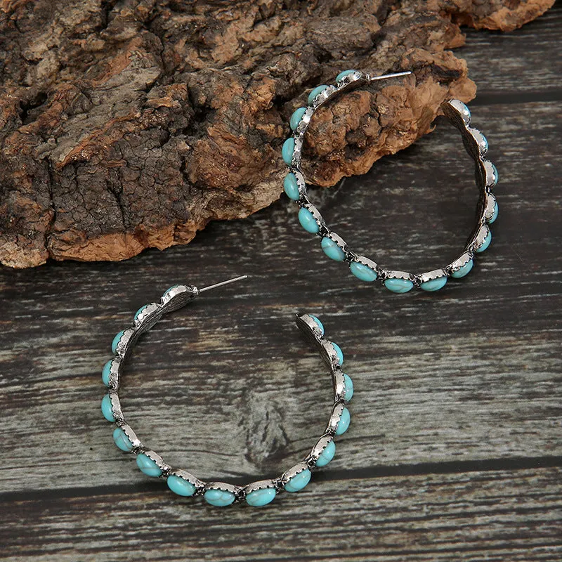 Southwestern Chic: Artificial Turquoise C-Hoop Earrings