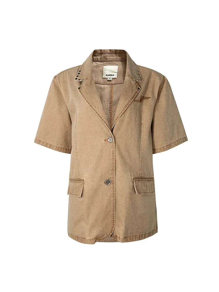 Style Khaki Jacket Denim Waistland