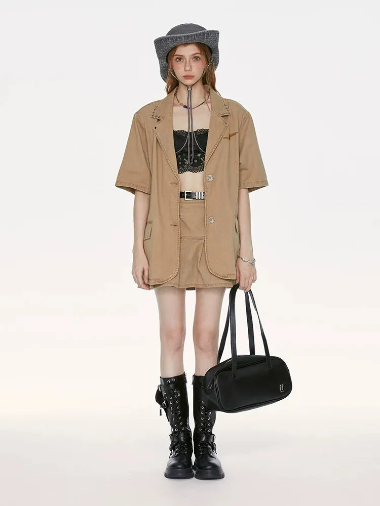 Style Khaki Jacket Denim Waistland