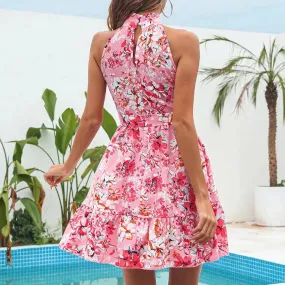 Summer Chiffon Dress Women Sexy Floral Print Ruffle A-line