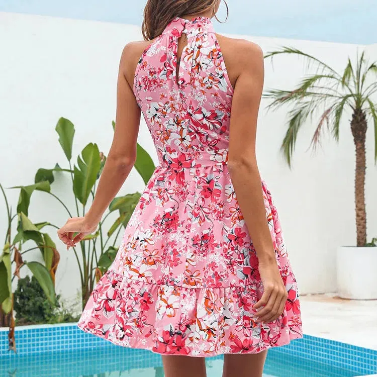 Summer Chiffon Dress Women Sexy Floral Print Ruffle A-line