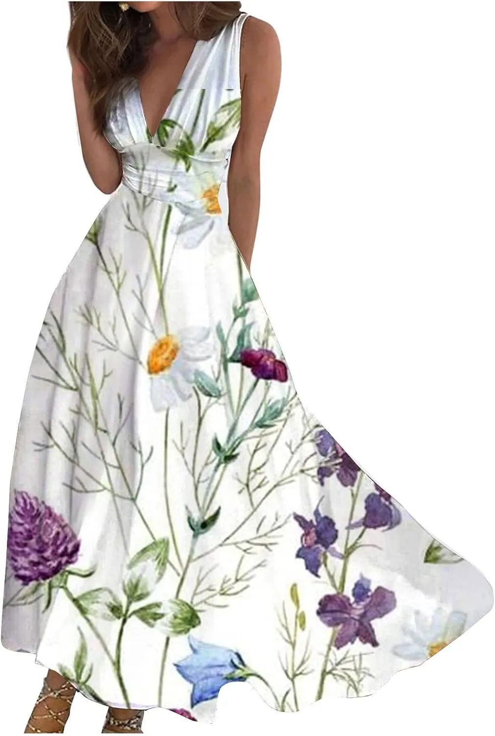Tea Party Dresses for Woman Maxi V-Neck Stylish Flowy Easter Dresses Friends' Gathering Romantic Summer Dresses 2025 Vacation
