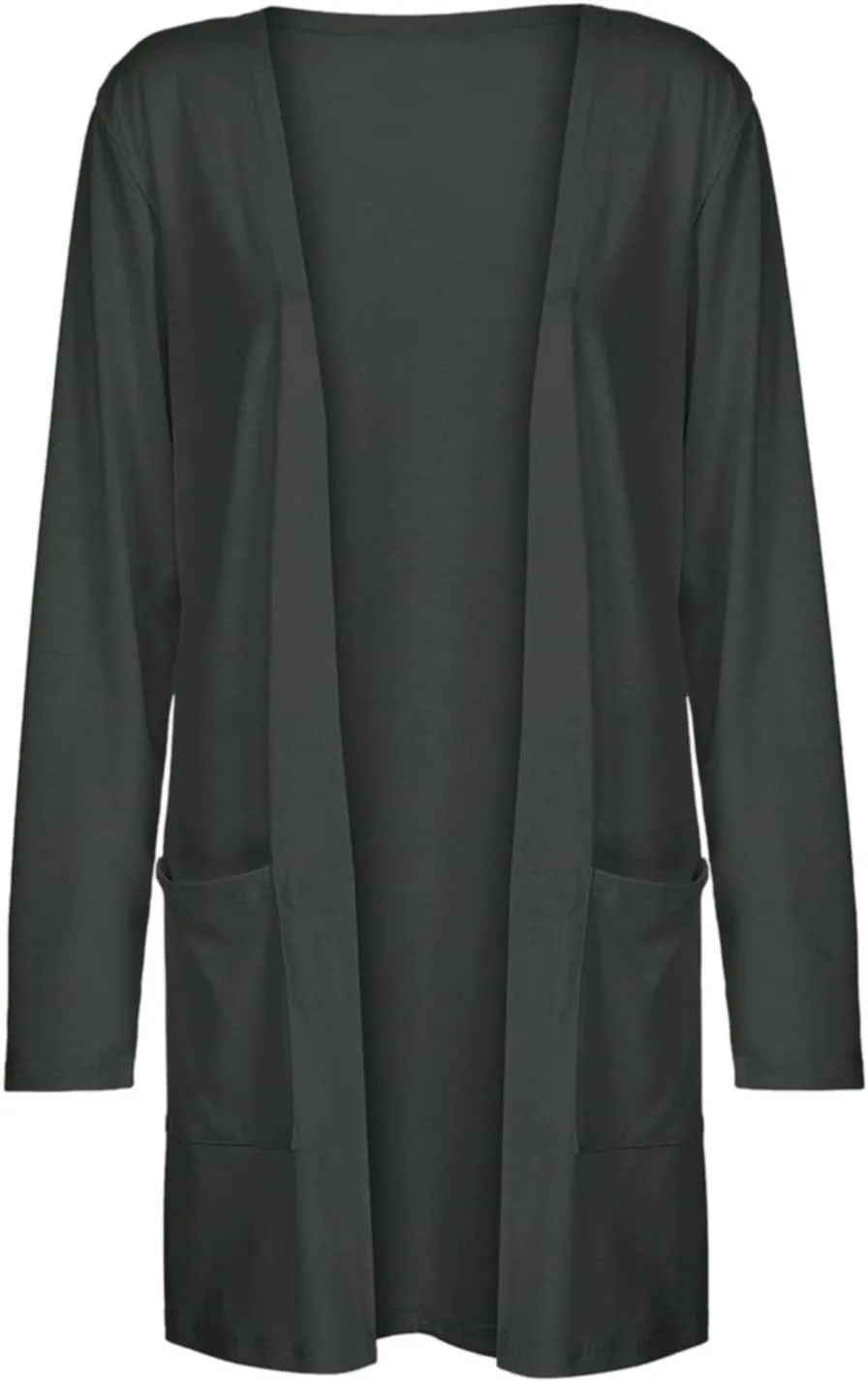 Thin Sweater Cardigan Long V-Neck Womens Ladies Sleeve Pockets Coat Solid Outerwear Light Weight Summer Sweaters