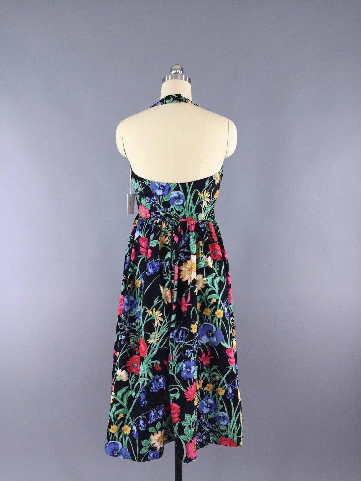 Vintage 80s Dress / Black Floral Print