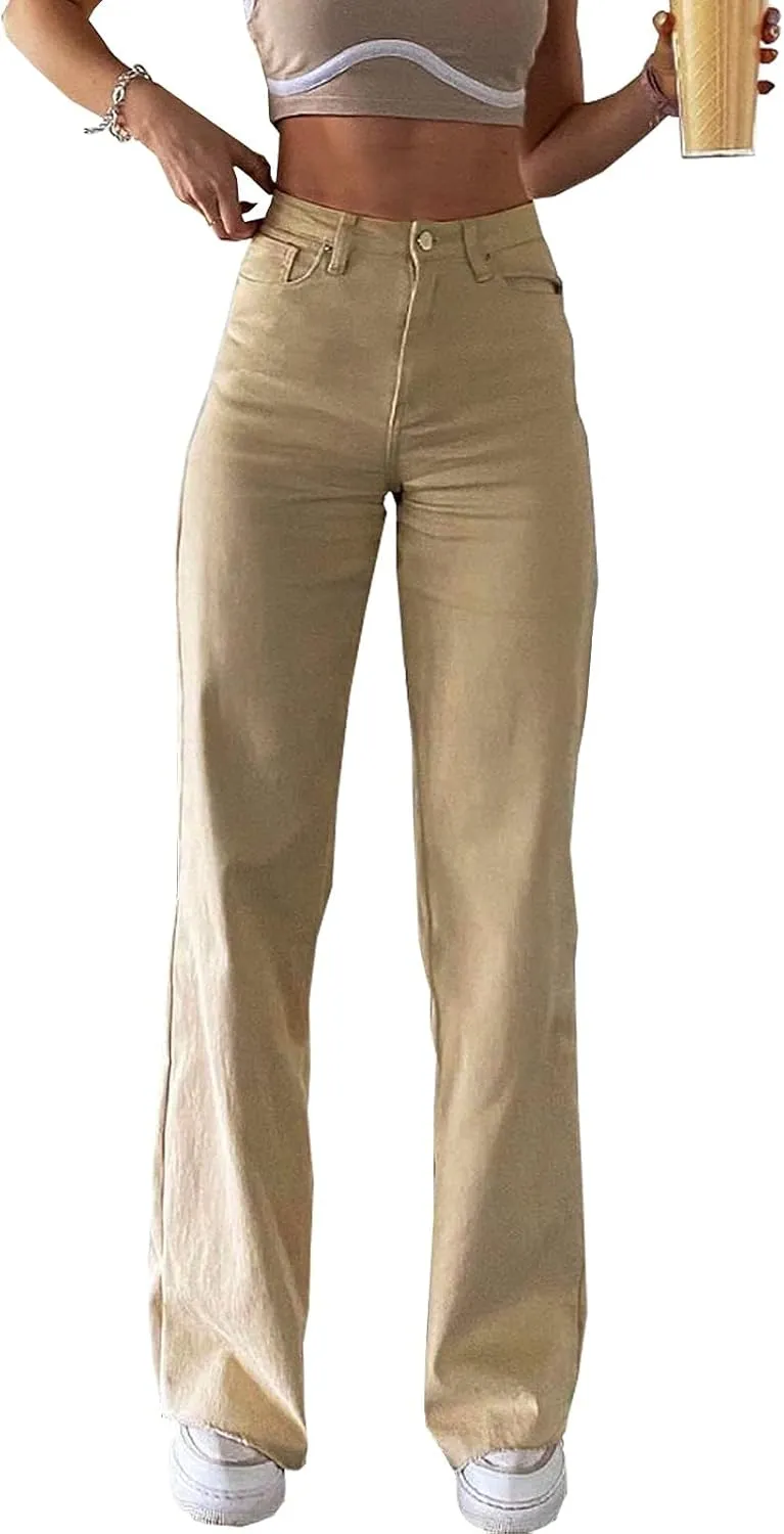 Vintage Jeans for Women Teen Girl High Waisted Relaxed Fit Stretchy Bell Boottom Boyfriend Jeans