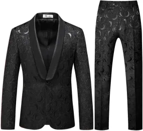 Wemaliyzd Men's 3 Pieces Jacquard Wedding Suit Classic Fit Blazer Vest Pants