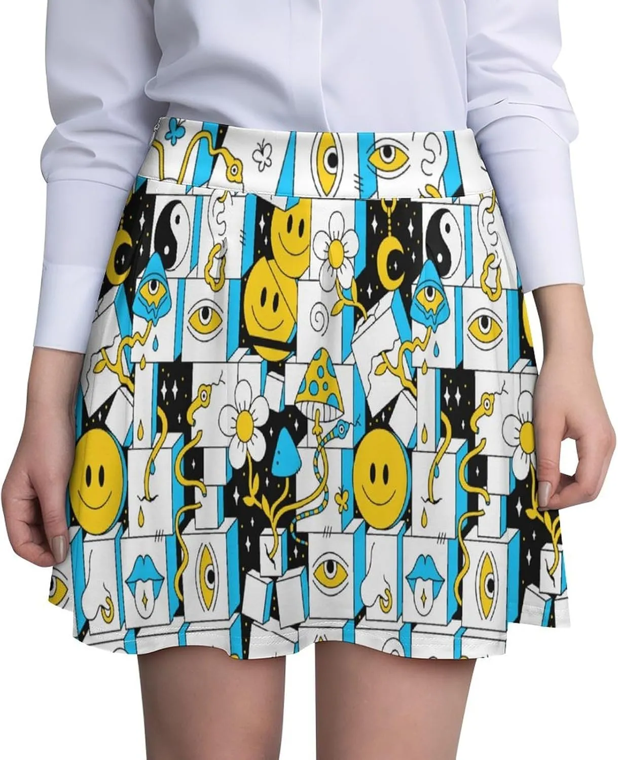 Women Magic Plaids Summer Skater Mini Skirt High Waist Stylish Concealed Zipper Reffled Skirt