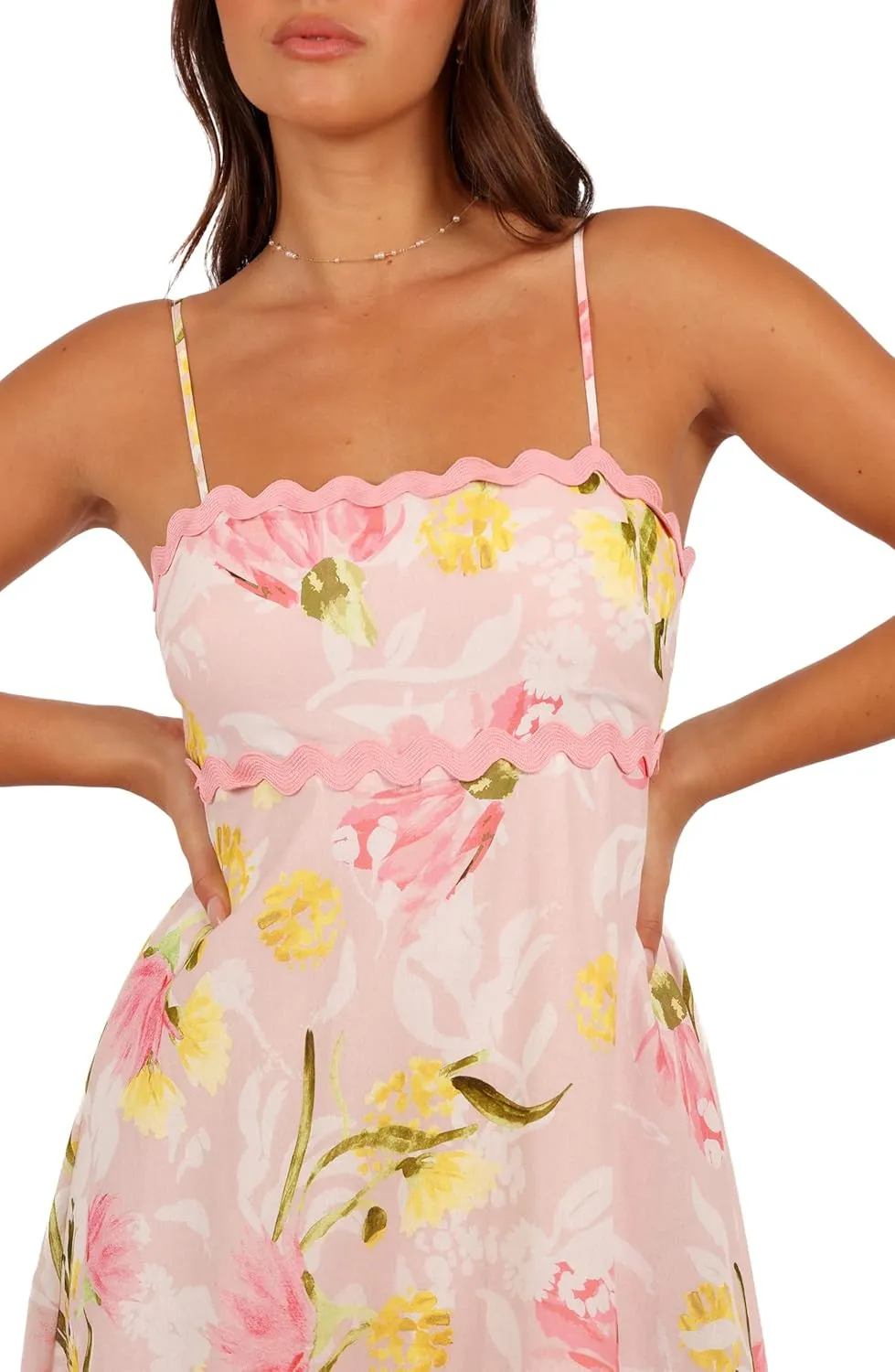 Women Tie Shoulder Boho Maxi Dress Floral Sleeveless Vacation Long Dress Summer Smocked Flowy Beach Sundresses