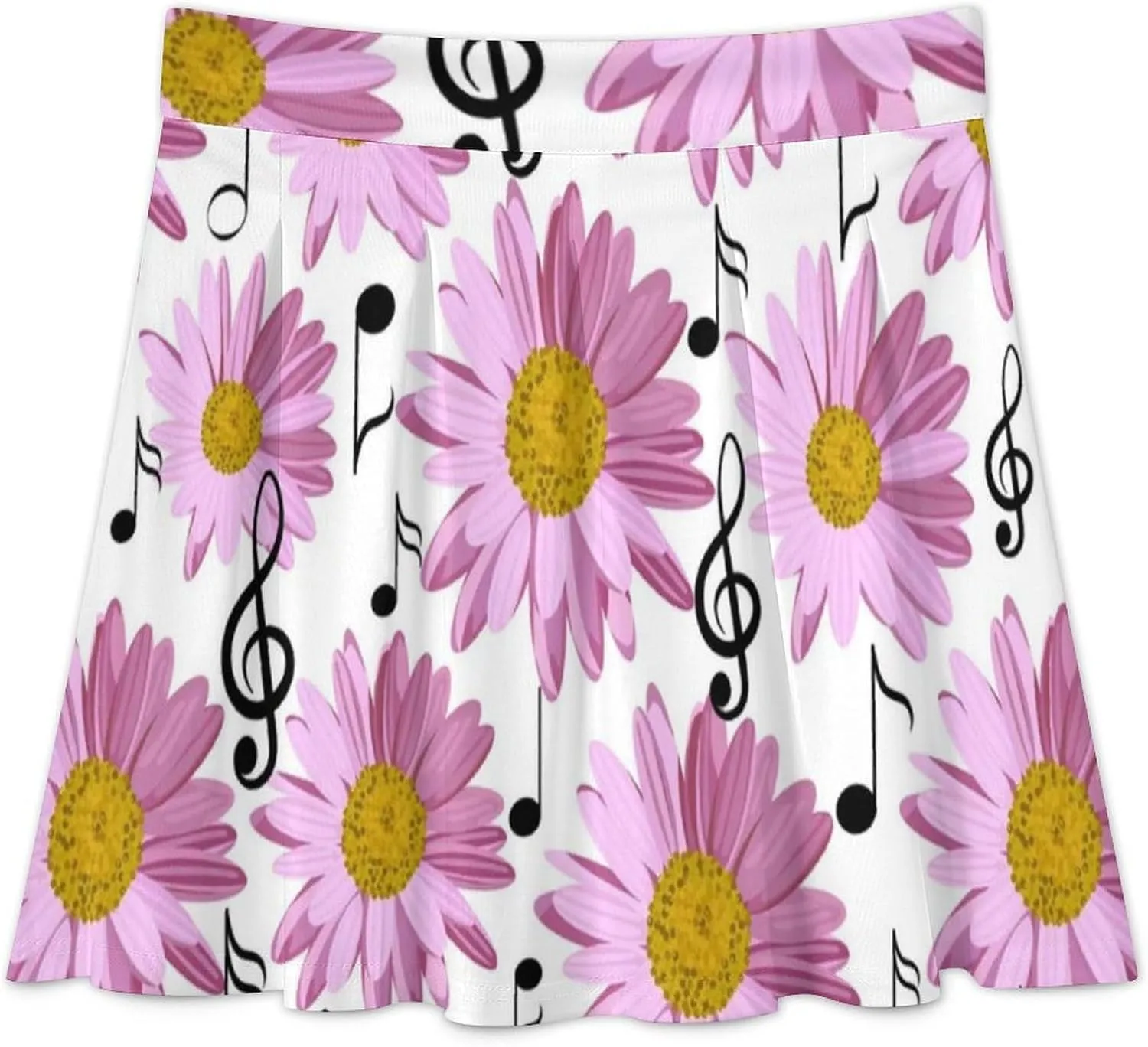 Women's Pink Flower Maiden Skater Mini Skirt High Waist Stylish Concealed Zipper Swing Skirts