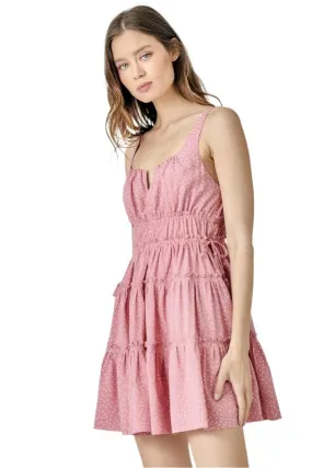 Womens Side Tassel Strap Tiered Polka Dot Dress