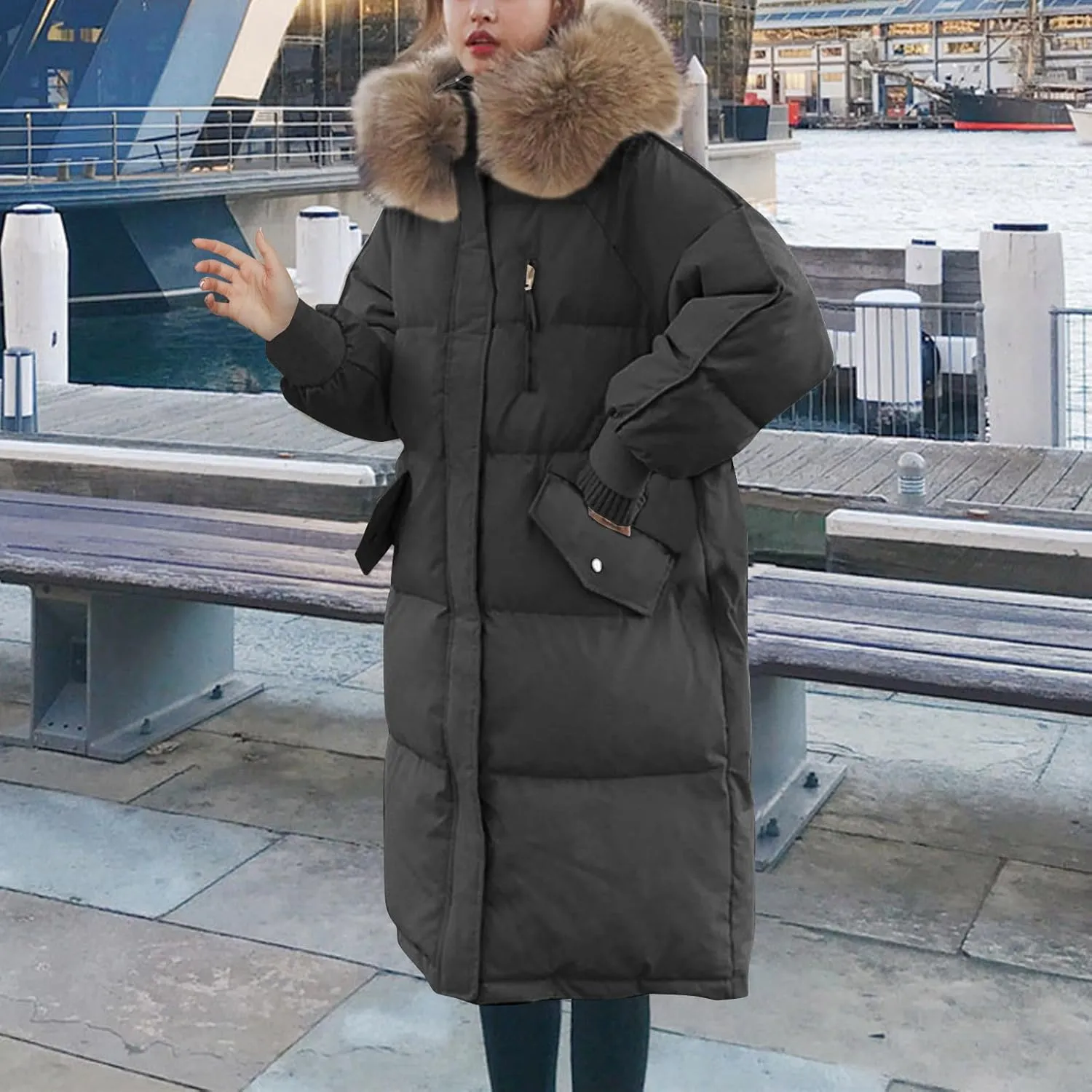 Women's Winter Padded Parka Puffer Jacket Thicken Quilted Down Coat Casual Light Faux Fur Warm Hooded Jacket