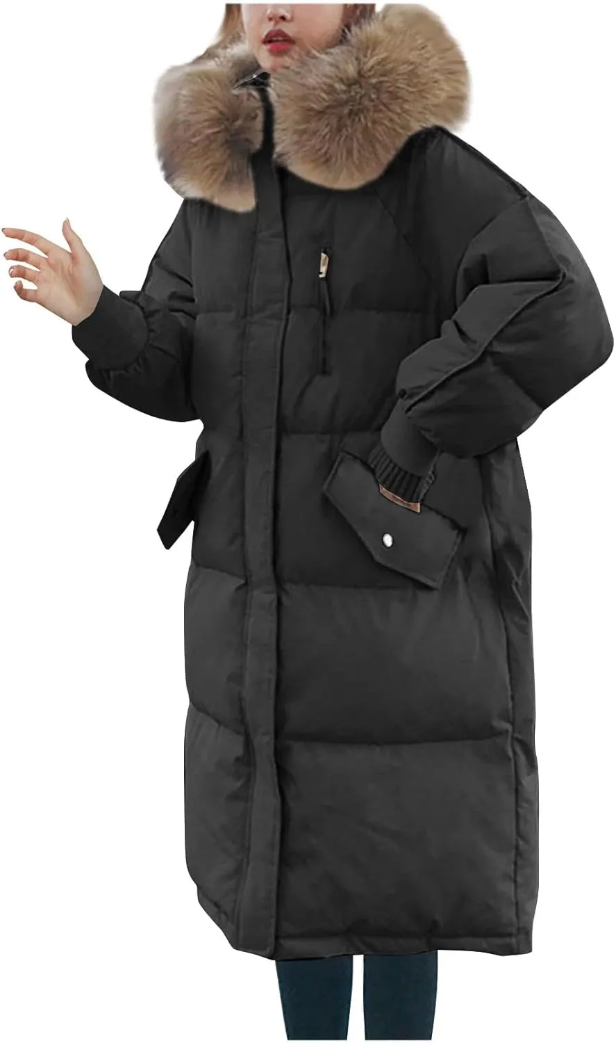 Women's Winter Padded Parka Puffer Jacket Thicken Quilted Down Coat Casual Light Faux Fur Warm Hooded Jacket