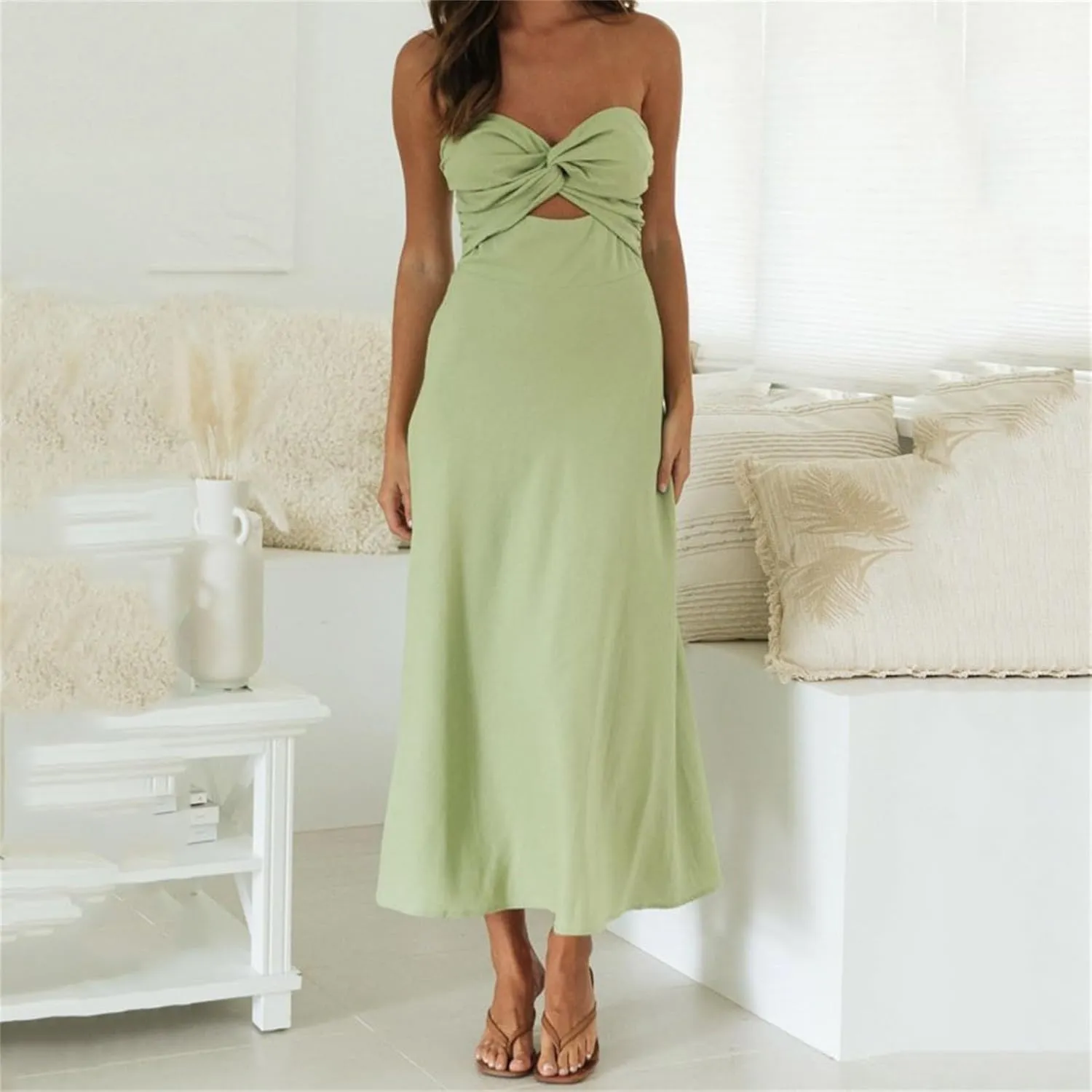 Women's Y2k Bodycon Long Dress Spaghetti Strap Low Cut Sundress Sexy Backless High Split Maxi Dresses Clubwear for Women