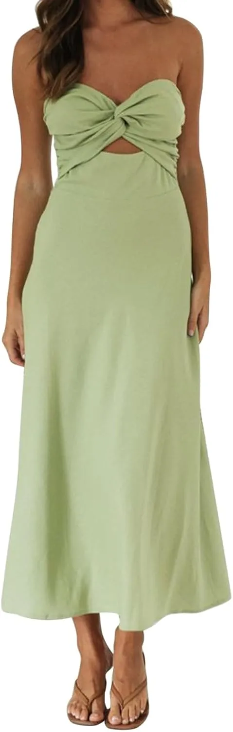 Women's Y2k Bodycon Long Dress Spaghetti Strap Low Cut Sundress Sexy Backless High Split Maxi Dresses Clubwear for Women