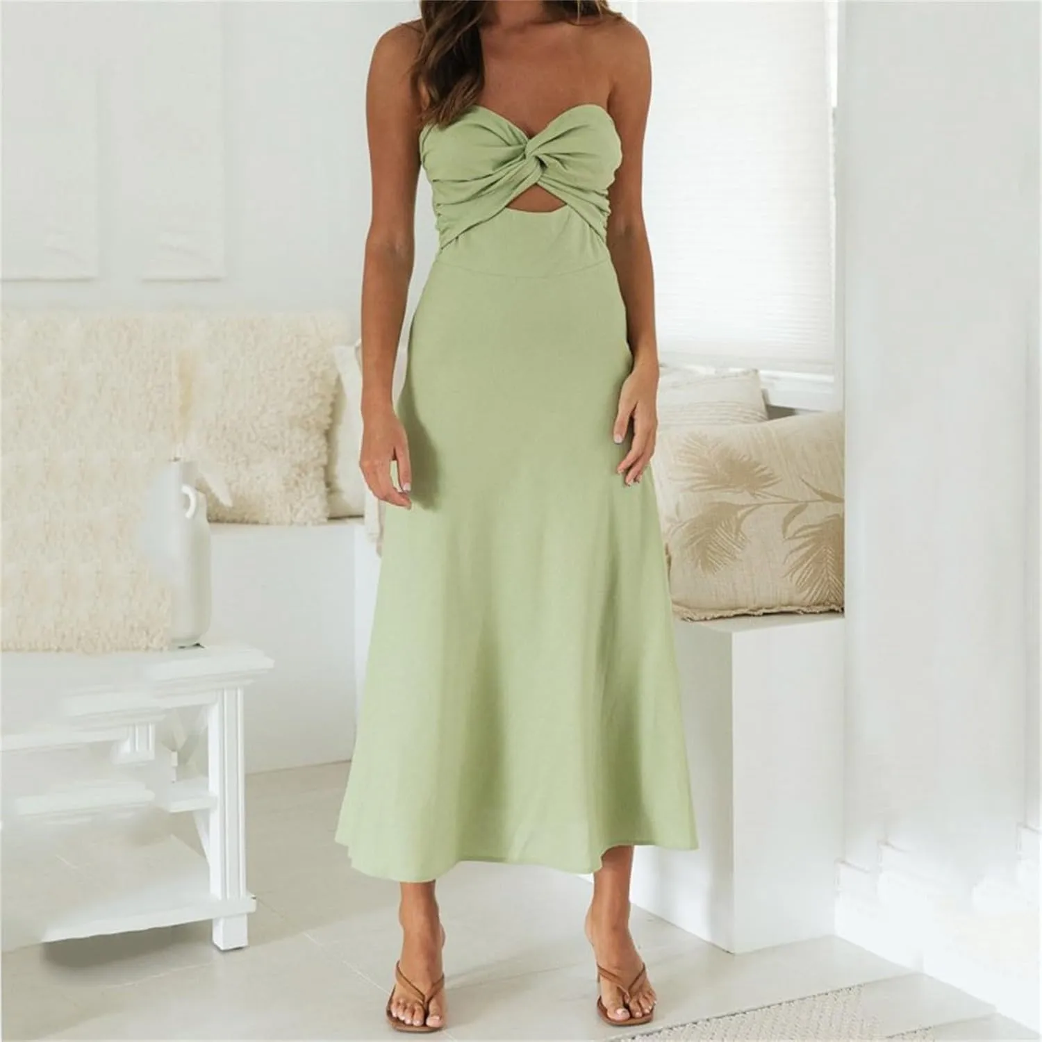 Women's Y2k Bodycon Long Dress Spaghetti Strap Low Cut Sundress Sexy Backless High Split Maxi Dresses Clubwear for Women