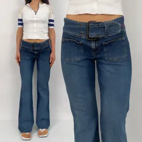 Y2K Buckle Belt Jeans - Small