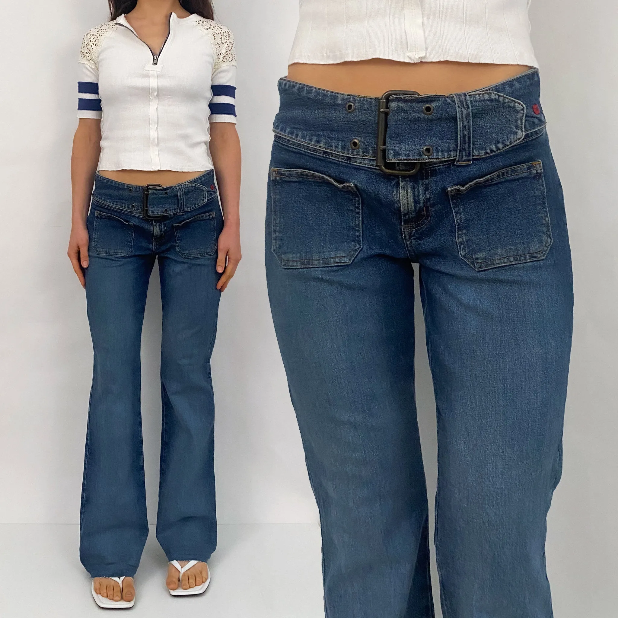 Y2K Buckle Belt Jeans - Small