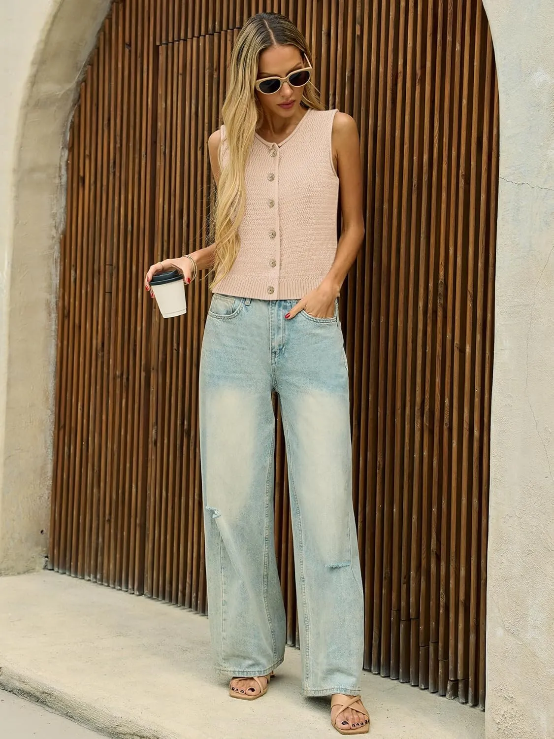 Yousify Womens Sweater Vest 2025 Summer Trendy Sleeveless Knit Button Down Tank Tops Casual Cardigan