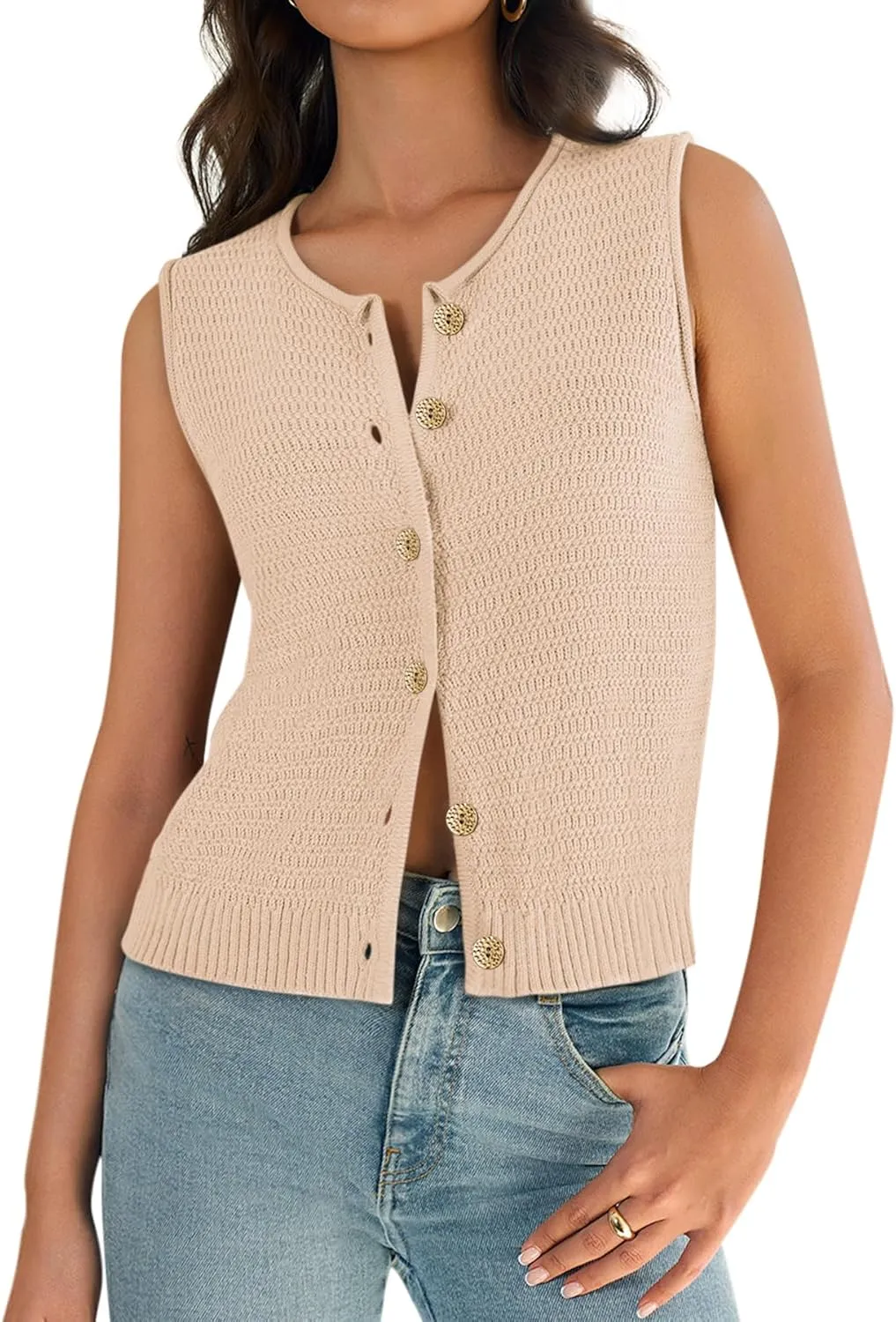 Yousify Womens Sweater Vest 2025 Summer Trendy Sleeveless Knit Button Down Tank Tops Casual Cardigan