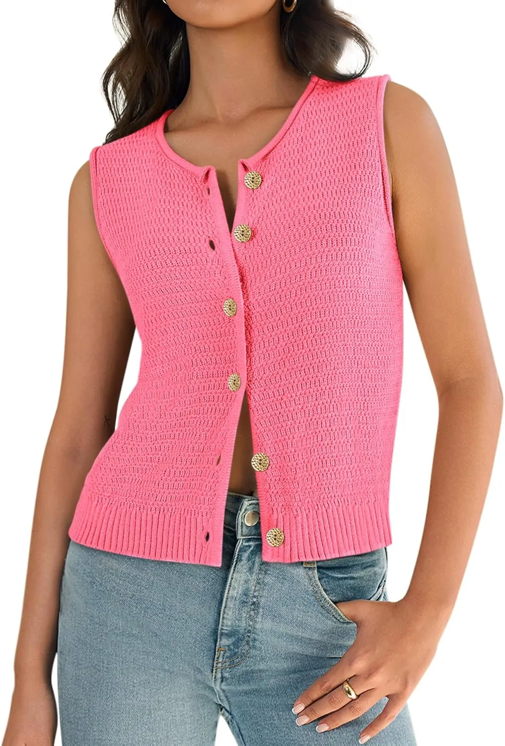 Yousify Womens Sweater Vest 2025 Summer Trendy Sleeveless Knit Button Down Tank Tops Casual Cardigan