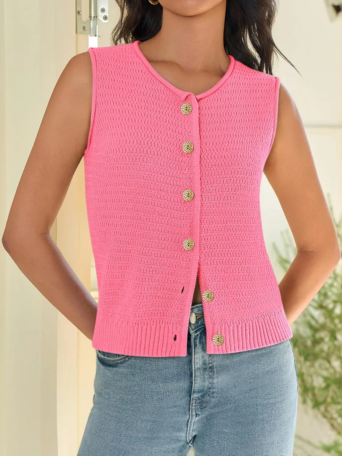 Yousify Womens Sweater Vest 2025 Summer Trendy Sleeveless Knit Button Down Tank Tops Casual Cardigan