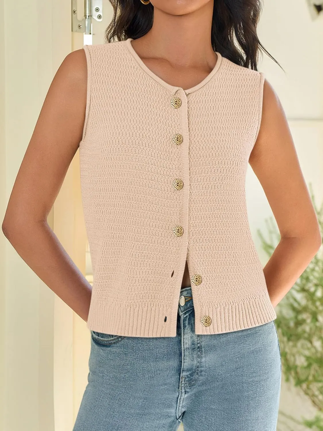 Yousify Womens Sweater Vest 2025 Summer Trendy Sleeveless Knit Button Down Tank Tops Casual Cardigan